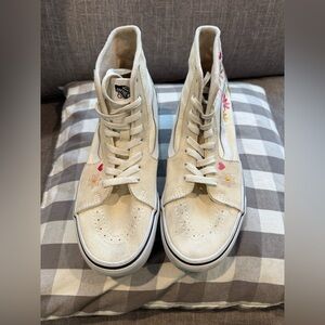 Vans Women's Cream High-Top Sneakers with Floral Design